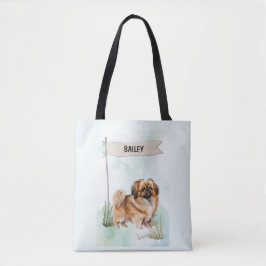 Pekinese Watercolor Personalized Dog トートバッグ