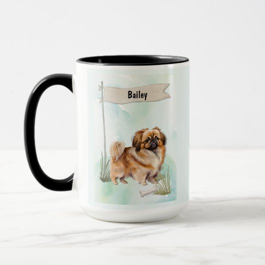 Pekinese Watercolor Personalized Dog マグカップ (左)