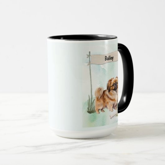 Pekinese Watercolor Personalized Dog マグカップ (正面右)