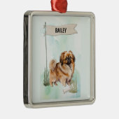 Pekinese Watercolor Personalized Dog メタルオーナメント (右)