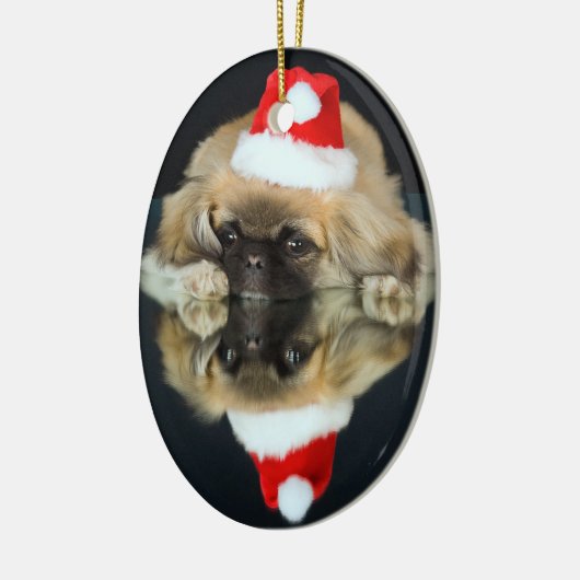 Pekingeseの写真のクリスマスのオーナメント セラミックオーナメント (左)