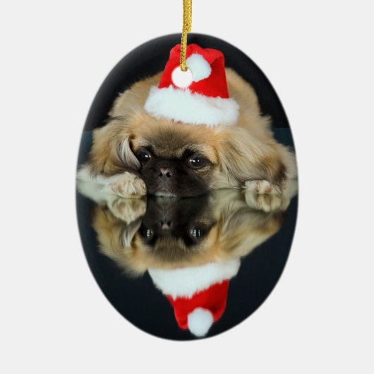 Pekingeseの写真のクリスマスのオーナメント セラミックオーナメント (正面)