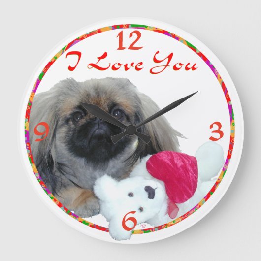 Pekingeseの時計 ラージ壁時計 (正面)
