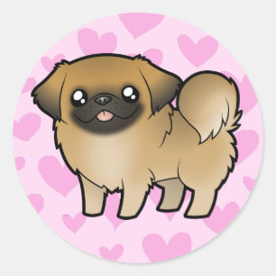 Pekingese愛(切られる子犬) ラウンドシール