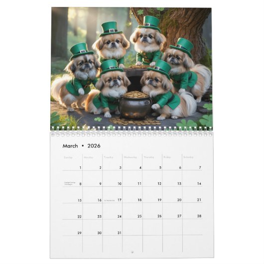 Pekingese Calendar カレンダー (3月 2026)