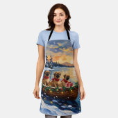 Pekingese Christmas Boat Holiday エプロン (着用した状態)