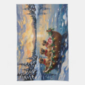 Pekingese Christmas Boat Holiday キッチンタオル (縦)