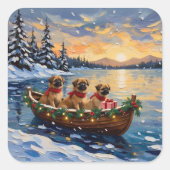 Pekingese Christmas Boat Holiday スクエアシール (正面)