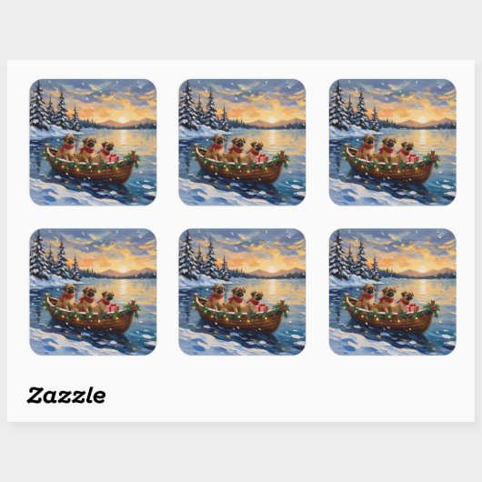 Pekingese Christmas Boat Holiday スクエアシール (シート)