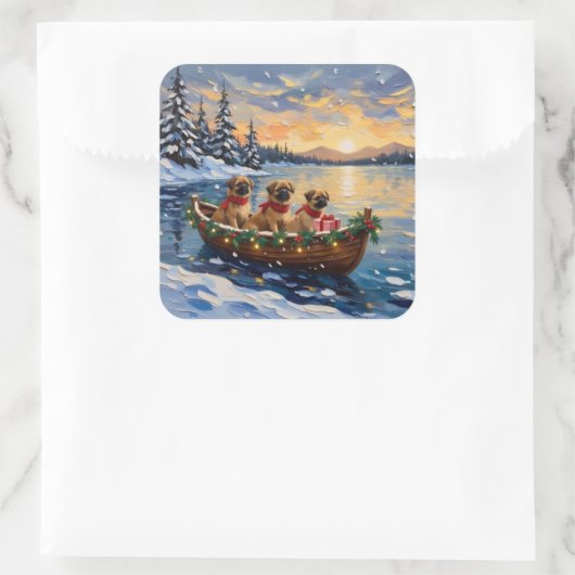 Pekingese Christmas Boat Holiday スクエアシール (バッグ)