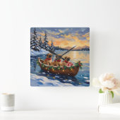 Pekingese Christmas Boat Holiday スクエア壁時計 (ホーム)