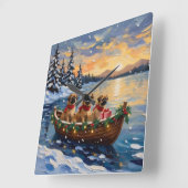 Pekingese Christmas Boat Holiday スクエア壁時計 (傾斜)