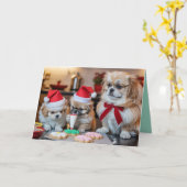 Pekingese Christmas Cookie Card カード (黄色い花)