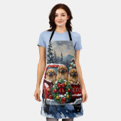 Pekingese Christmas Red Truck Holiday エプロン (着用した状態)