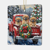 Pekingese Christmas Red Truck Holiday セラミックオーナメント (左)