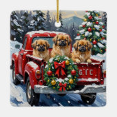 Pekingese Christmas Red Truck Holiday セラミックオーナメント (裏面)