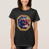 pekingese Dog American Flag Gold Frame Tシャツ (正面)