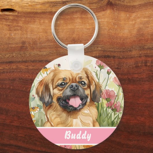 Pekingese Dog Tag – Custom Info キーホルダー (正面)