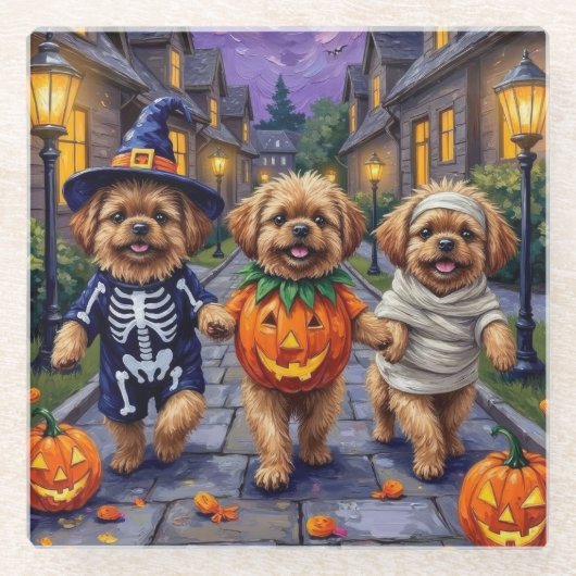 Pekingese Dogs Trick-or-Treating Halloween Costume ガラスコースター (正面)