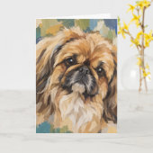 Pekingese Greeting Card | Pekingese Dog Lover Card カード (黄色い花)