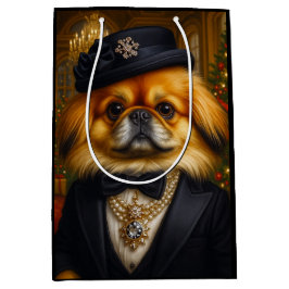 Pekingese Holiday  ミディアムペーパーバッグ