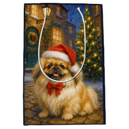 Pekingese Holiday  Card ミディアムペーパーバッグ