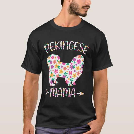 Pekingese Mama Floral Dog Mom Mothers Day Tシャツ (正面)