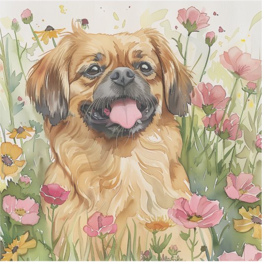 Pekingese Sticker – Watercolor Design シール (正面)