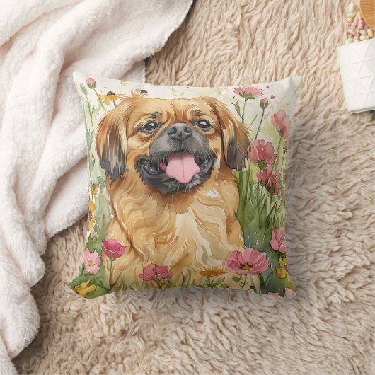Pekingese Throw Pillow – Watercolor クッション (ブランケット)