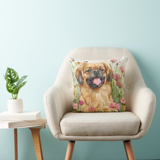 Pekingese Throw Pillow – Watercolor クッション (椅子)