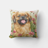 Pekingese Throw Pillow – Watercolor クッション (正面)