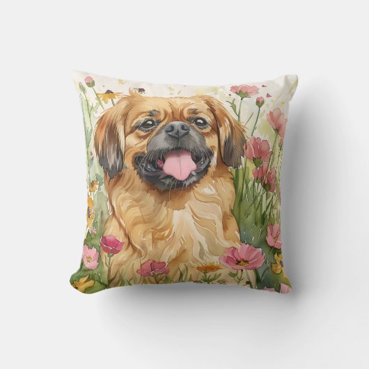 Pekingese Throw Pillow – Watercolor クッション (正面)