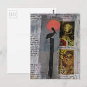 Pelican bird and two stamps mixed media collage ポストカード (正面/裏面)