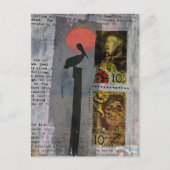 Pelican bird and two stamps mixed media collage ポストカード (正面)
