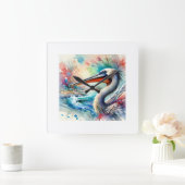 Pelican Eel Serenity 070824AREF136 - Watercolor スクエア壁時計 (ホーム)