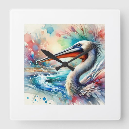 Pelican Eel Serenity 070824AREF136 - Watercolor スクエア壁時計 (正面)