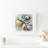 Pelican in Serenity 210724AREF108 - Watercolor スクエア壁時計 (ホーム)