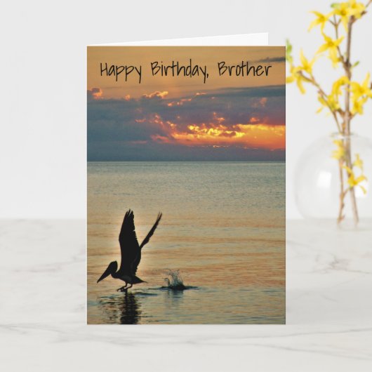 Pelican Take Off / Ocean Sunset / Brother Birthday カード (黄色い花)