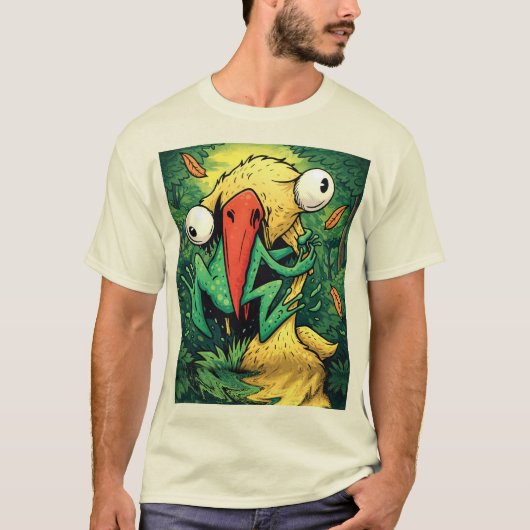 Pelican vs Frog Swamp Never Give Up Funny T-Shirt Tシャツ (正面)