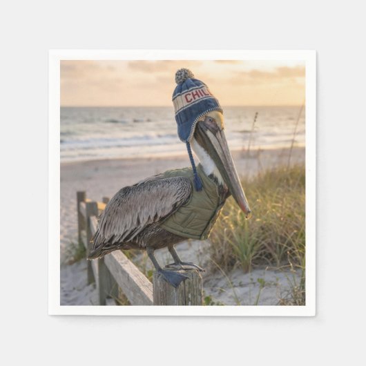 Pelican Wearing a Winter Hat スタンダードカクテルナプキン (正面)