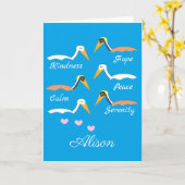 Pelicans in Meditation: Blue-green Blank カード (黄色い花)