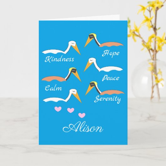 Pelicans in Meditation:  Blue-green Blank カード (黄色い花)