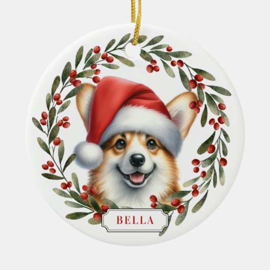 Pembroke Welsh Corgi Ceramic Circle Ornament セラミックオーナメント (正面)