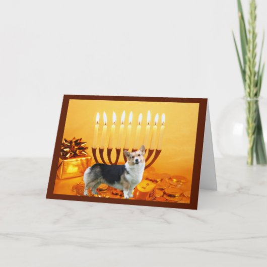 Pembroke Welsh Corgi Chanukah Card Menorah シーズンカード (正面)