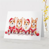 Pembroke Welsh Corgi Christmas Dress Santa Hat カード (黄色い花)