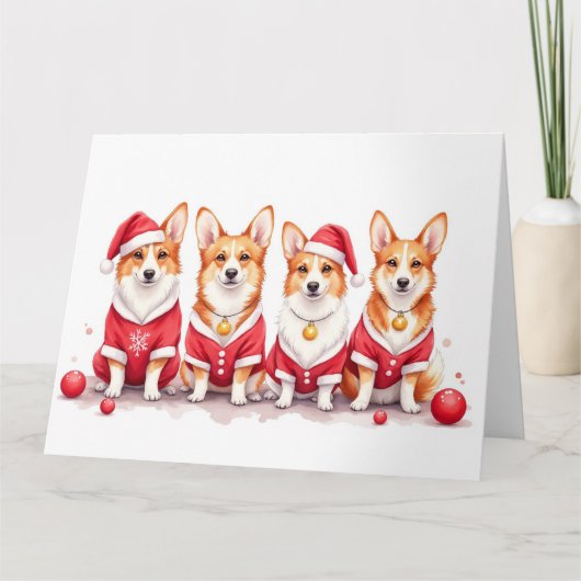 Pembroke Welsh Corgi Christmas Dress Santa Hat カード (正面)