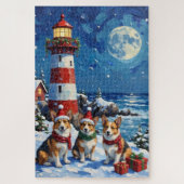 Pembroke Welsh Corgi Christmas Lighthouse Holiday ジグソーパズル (縦)