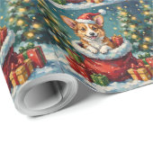 Pembroke Welsh Corgi Christmas Santa Bag Adventure ラッピングペーパー (ロールコーナー)