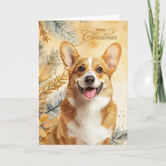 Pembroke Welsh Corgi Dog and Golden Pines シーズンカード (正面)
