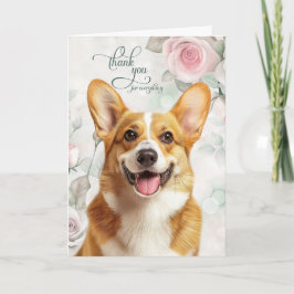 Pembroke Welsh Corgi Dog and Pink Roses サンキューカード